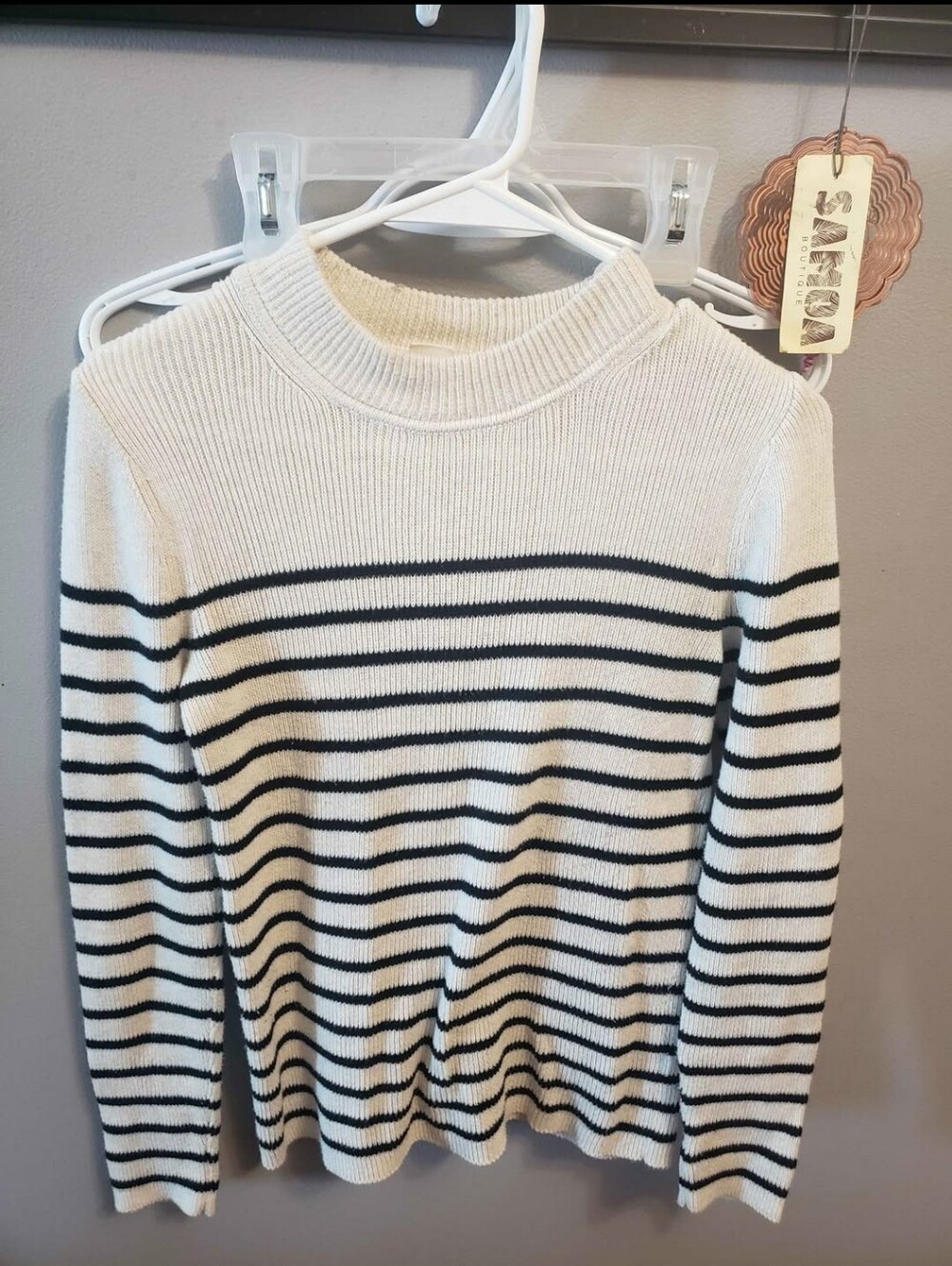 GAP Cream and Black Striped Mock Neck Sweater